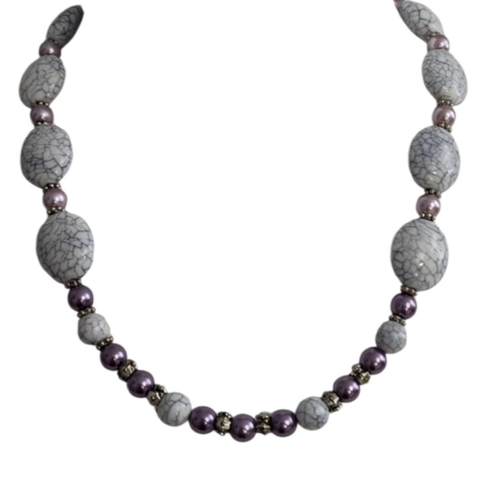 Purple White Beaded Necklace